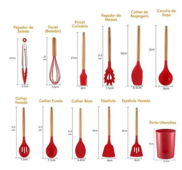 Jogo 12 Peças Utensílios de Cozinha Silicone