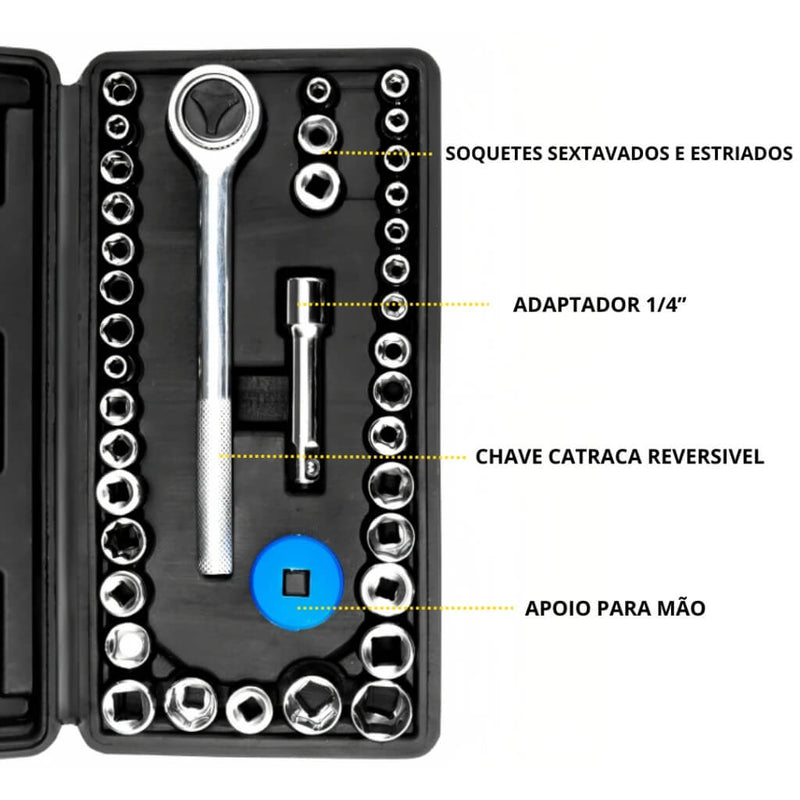 Jogo Chave Soquete com Catraca Reversível - 40 pcs